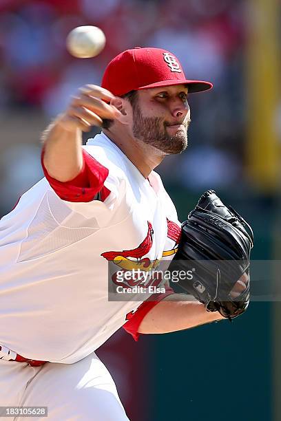 Starting pitcher Lance Lynn of the St. Louis Cardinals pitches against the Pittsburgh Pirates during Game Two of the National League Division Series...