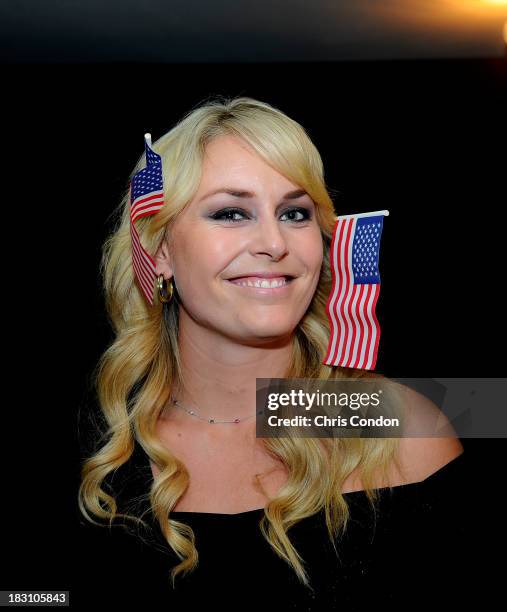 Lindsey Vonn backstage at the opening ceremonies at Columbus Commons prior to the start of The Presidents Cup on October 2, 2013 in Columbus, Ohio.