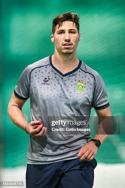 Nandre Burger during the South Africa national men's cricket team training session at Hollywoodbets Kingsmead Stadium on December 07, 2023 in Durban,...