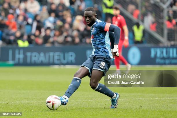 Arouna Sangante of Le Havre during the Ligue 1 Uber Eats match between Le Havre AC and Paris Saint-Germain at Stade Oceane on December 3, 2023 in Le...