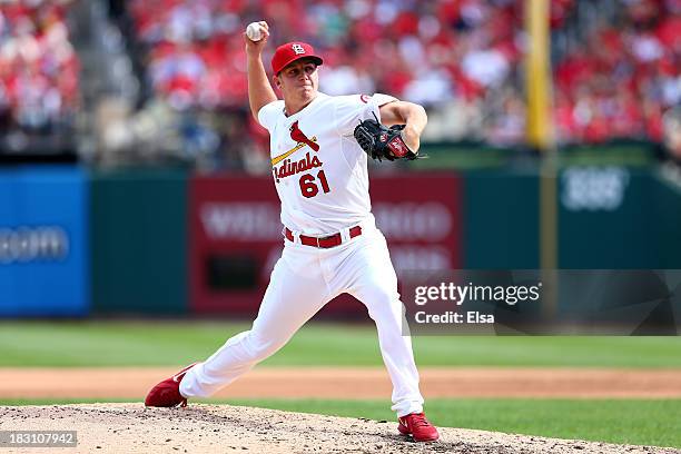 Seth Maness of the St. Louis Cardinals pitches in the fifth inning against the Pittsburgh Pirates during Game Two of the National League Division...