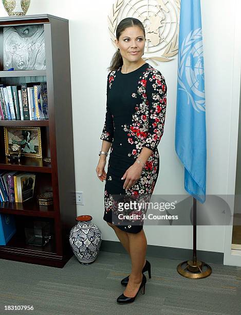 Crown Princess Victoria Of Sweden visits the United Nations on October 4, 2013 in New York City.