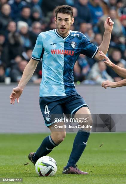 Gautier Lloris of Le Havre in action during the Ligue 1 Uber Eats match between Le Havre AC and Paris Saint-Germain at Stade Oceane on December 3,...