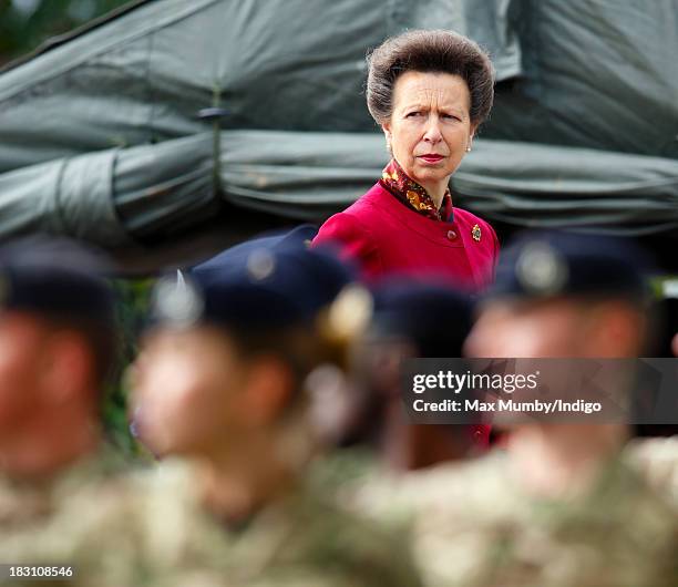 Princess Anne, The Princess Royal takes the salute after presenting Afghanistan Operational Medals to troops of the Explosive Ordnance Disposal Task...