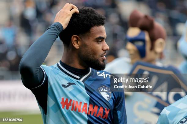 Christopher Operi of Le Havre looks on following the Ligue 1 Uber Eats match between Le Havre AC and Paris Saint-Germain at Stade Oceane on December...
