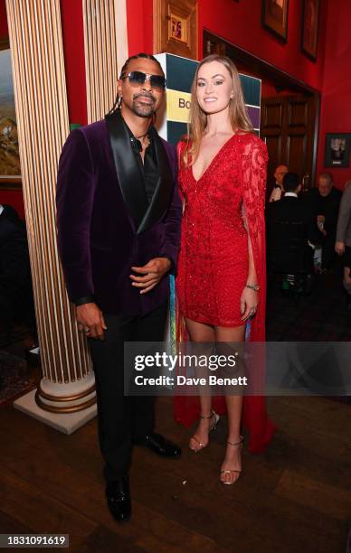 David Haye and Sian Osborne attend the Cigar Smoker of the Year Dinner & Awards 2023 at Boisdale of Canary Wharf on December 04, 2023 in London,...