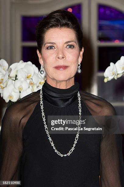 Princess Caroline of Hanover poses as she arrives to attend the AMADE MONDIALE association Gala Dinner at Hotel Hermitage on October 4, 2013 in...