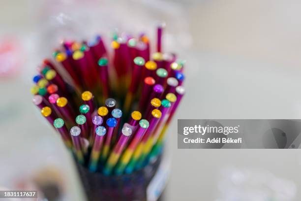 sparkly colofrul pencils - stationery close up stock pictures, royalty-free photos & images