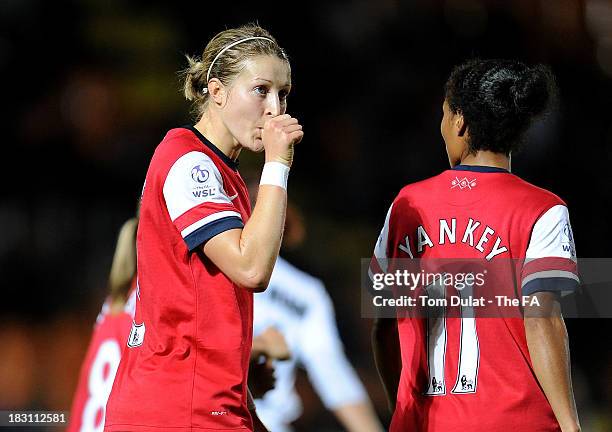 Ellen White of Arsenal Ladies celebrates scoring the opening goal during the The FA WSL Continental Cup Final match between Arsenal Ladies FC and...