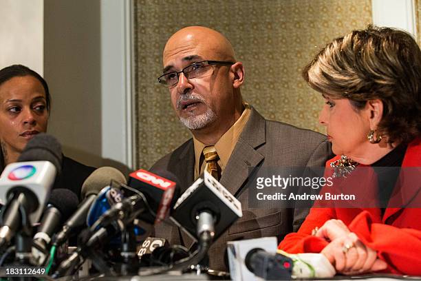 Edwin Mieses Sr , father of Edwin Mieses Jr, speaks at a press conference as Dayana Mejia , wife of Edwin Mieses Jr., and attorney Gloria Allred ,...