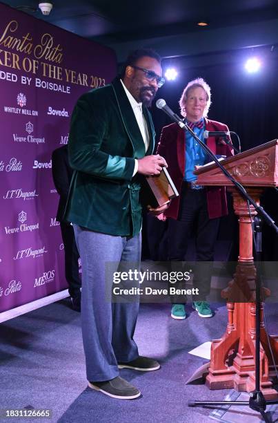 Dereck Chisora and Ranald Macdonald attend the Cigar Smoker of the Year Dinner & Awards 2023 at Boisdale of Canary Wharf on December 04, 2023 in...