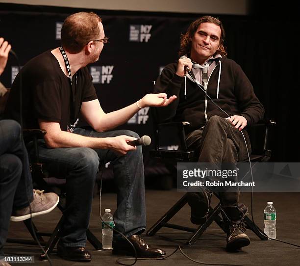 Filmmakers James Gray and Actor Joaquin Phoenix attends the "Immigrants" premiere during the 51st New York Film Festival at The Film Society of...
