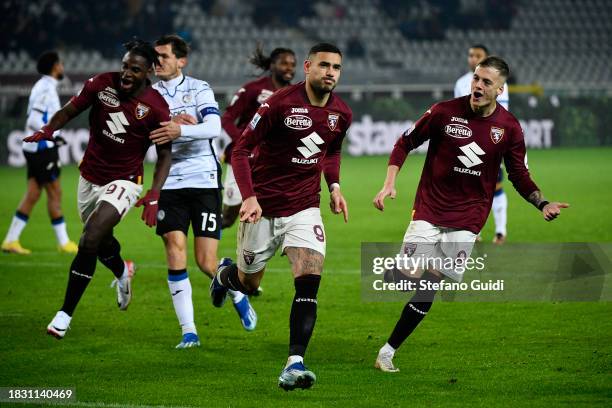 Antonio Sanabria of Torino FC celebrates a goal during the Serie A TIM match between Torino FC and Atalanta BC at Stadio Olimpico di Torino on...