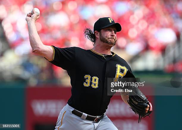 Pitcher Jason Grilli of the Pittsburgh Pirates pitches in the ninth inning against the St. Louis Cardinals during Game Two of the National League...