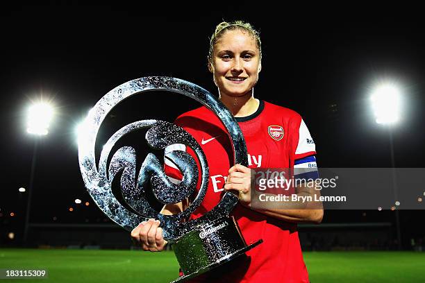 Arsenal Ladies Captain Steph Houghton poses with the trophy after winning the FA WSL Continental Cup Final between Arsenal Ladies and Lincoln Ladies...