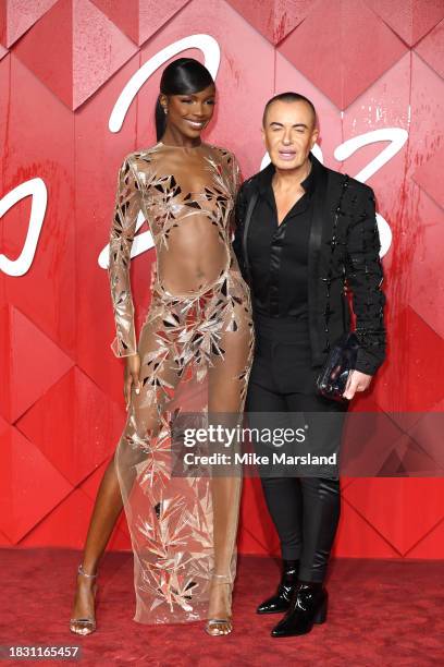 Leomie Anderson and Julien Macdonald attend The Fashion Awards 2023 presented by Pandora at the Royal Albert Hall on December 04, 2023 in London,...