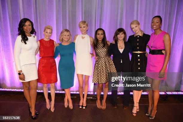 Honorees Jennifer Hudson, Elizabeth Banks, Amy Poehler, Charlize Theron, Kerry Washington, Amy Pascal, Nicole Kidman and host Aisha Tyler pose...