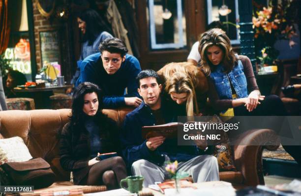 Actors from left, Courteney Cox as 'Monica Geller', Matt LeBlanc as 'Joey Tribbiani', David Schwimmer as 'Ross Geller', Lisa Kudrow as 'Phoebe...