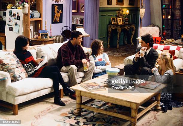 The One With Two Parts: Part 1" Episode 116 -- Pictured: Courteney Cox as Monica Geller, David Schwimmer as Ross Geller, Jennifer Aniston as Rachel...
