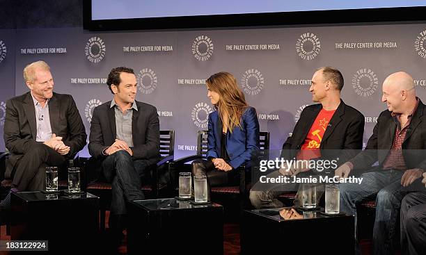 Noah Emmerich, Matthew Rhys ,Keri Russell,producer Joel Fields and producer Joe Weisberg attend "The Americans" panel during 2013 PaleyFest: Made In...