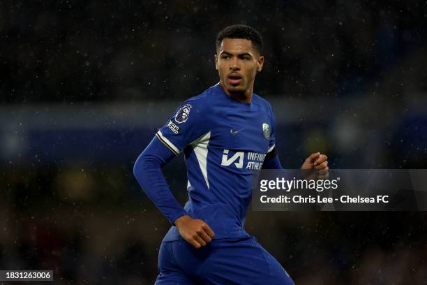 Levi Colwill of Chelsea during the Premier League match between Chelsea FC and Brighton & Hove Albion at Stamford Bridge on December 03, 2023 in...