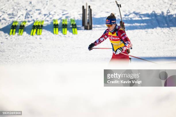 Anna Gandler of Austria in action competes during the Training Women and Men at the BMW IBU World Cup Biathlon Hochfilzen on December 7, 2023 in...