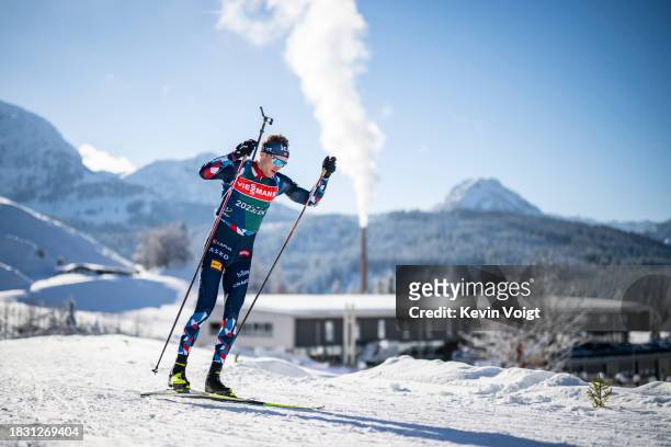Tarjei Boe of Norway in action competes during the Training Women and Men at the BMW IBU World Cup Biathlon Hochfilzen on December 7, 2023 in...