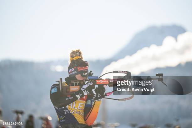 Selina Grotian of Germany at the shooting range during the Training Women and Men at the BMW IBU World Cup Biathlon Hochfilzen on December 7, 2023 in...