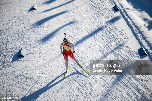 Lena Haecki-Gross of Switzerland in action competes during the Training Women and Men at the BMW IBU World Cup Biathlon Hochfilzen on December 7,...