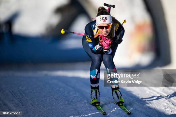 Emilie Aagheim Kalkenberg of Norway in action competes during the Training Women and Men at the BMW IBU World Cup Biathlon Hochfilzen on December 7,...
