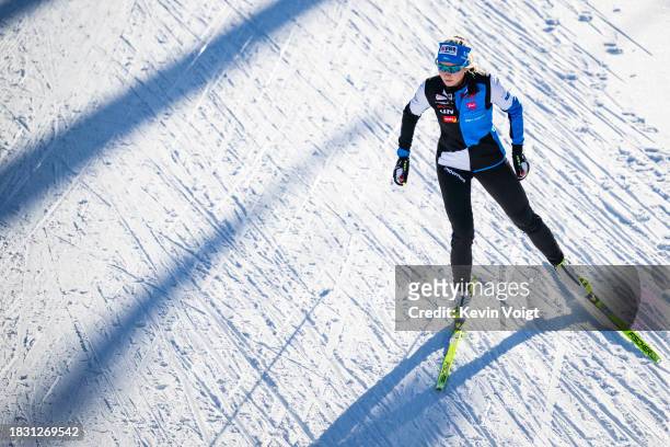 Regina Oja Ermits of Estonia in action competes during the Training Women and Men at the BMW IBU World Cup Biathlon Hochfilzen on December 7, 2023 in...