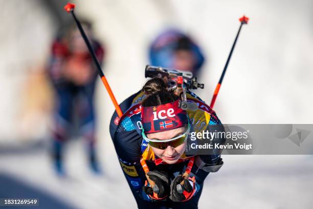 Marthe Kraakstad Johansen of Norway in action competes during the Training Women and Men at the BMW IBU World Cup Biathlon Hochfilzen on December 7,...