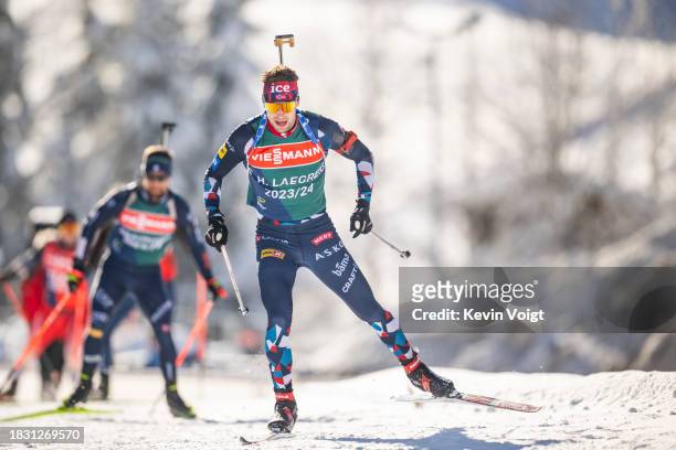 Sturla Holm Laegreid of Norway in action competes during the Training Women and Men at the BMW IBU World Cup Biathlon Hochfilzen on December 7, 2023...