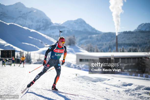 Roman Rees of Germany in action competes during the Training Women and Men at the BMW IBU World Cup Biathlon Hochfilzen on December 7, 2023 in...