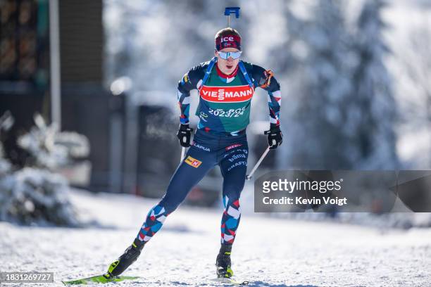 Johannes Thingnes Boe of Norway in action competes during the Training Women and Men at the BMW IBU World Cup Biathlon Hochfilzen on December 7, 2023...