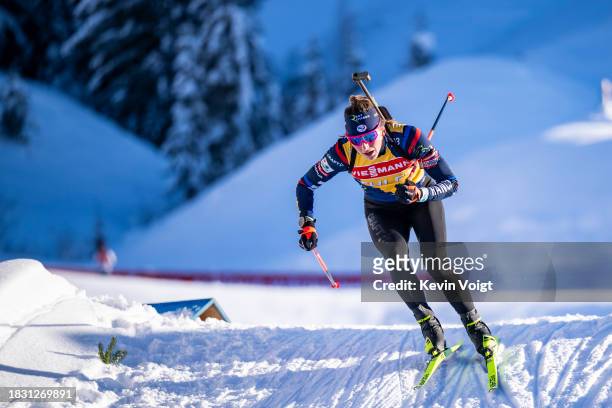 Justine Braisaz-Bouchet of France in action competes during the Training Women and Men at the BMW IBU World Cup Biathlon Hochfilzen on December 7,...