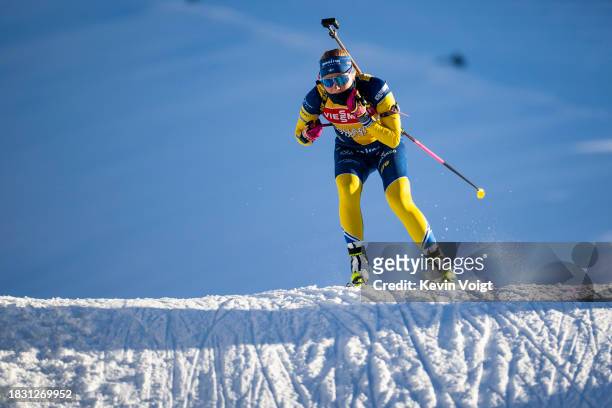 Tilda Johansson of Sweden in action competes during the Training Women and Men at the BMW IBU World Cup Biathlon Hochfilzen on December 7, 2023 in...