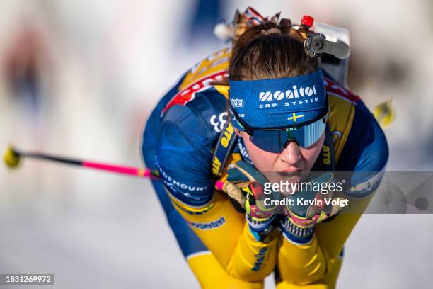 Linn Persson of Sweden in action competes during the Training Women and Men at the BMW IBU World Cup Biathlon Hochfilzen on December 7, 2023 in...