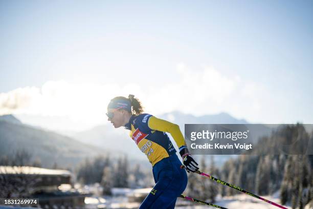 Hanna Oeberg of Sweden in action competes during the Training Women and Men at the BMW IBU World Cup Biathlon Hochfilzen on December 7, 2023 in...