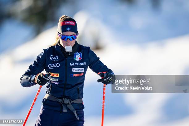 Lisa Vittozzi of Italy in action competes during the Training Women and Men at the BMW IBU World Cup Biathlon Hochfilzen on December 7, 2023 in...