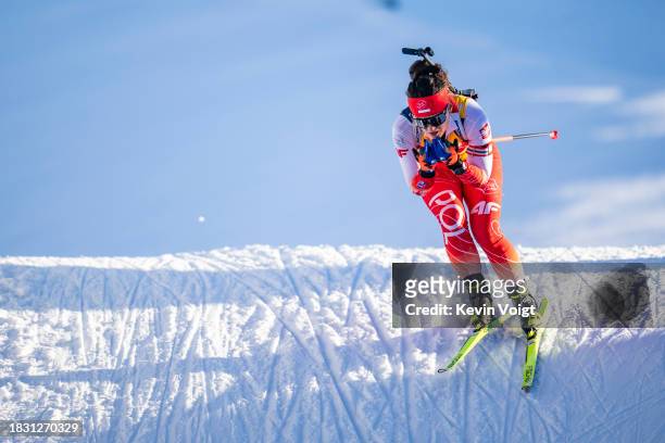 Anna Maka of Poland in action competes during the Training Women and Men at the BMW IBU World Cup Biathlon Hochfilzen on December 7, 2023 in...
