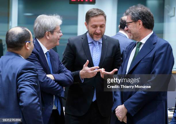 Maltese Minister for Finance and Employment Clyde Caruana is talking with the EU Commissioner for Economy Paolo Gentiloni, the Slovenian Finance...