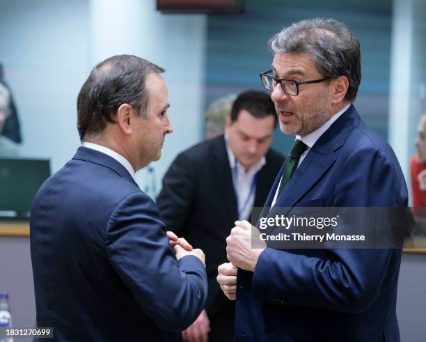 Portuguese Finance Minister Fernando Medina Maciel Almeida Correia is talking with the Italian Minister Economy & Finance, member of the League...