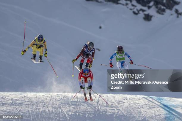 Sandra Naeslund of Team Sweden takes 1st place, Marielle Berger Sabbatel of Team France takes 2nd place, Fanny Smith of Team Switzerland in action,...