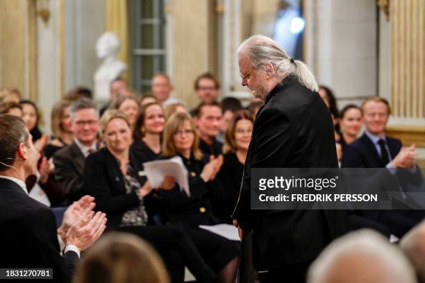 Norwegian author, playwright and laureate of the 2023 Literature Nobel Prize, Jon Fosse receives applause by the audience after his Nobel lecture at...