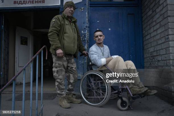 Wounded soldier nicknamed Barz receives treatment from the Ukrainian medical team of 'Austriyka' bus as the medical team evacuate, and treat the...