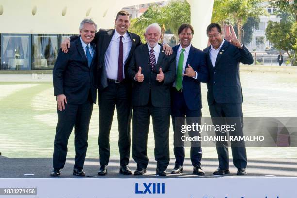 Argentina's President Alberto Fernandez, Paraguay's President Santiago Peña, Brazil's President Luiz Inacio Lula da Silva, Uruguay's President Luis...