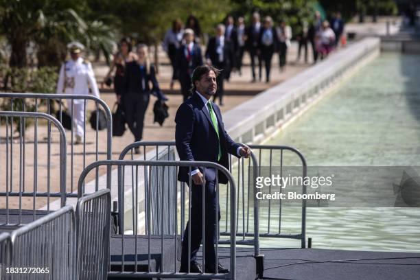 Luis Lacalle Pou, Uruguay's president, arrives for a group photo during the Mercosur Summit at the Museum of Tomorrow in Rio de Janeiro, Brazil, on...