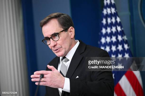National Security Council Coordinator for Strategic Communications John Kirby speaks during the daily briefing in the Brady Briefing Room of the...