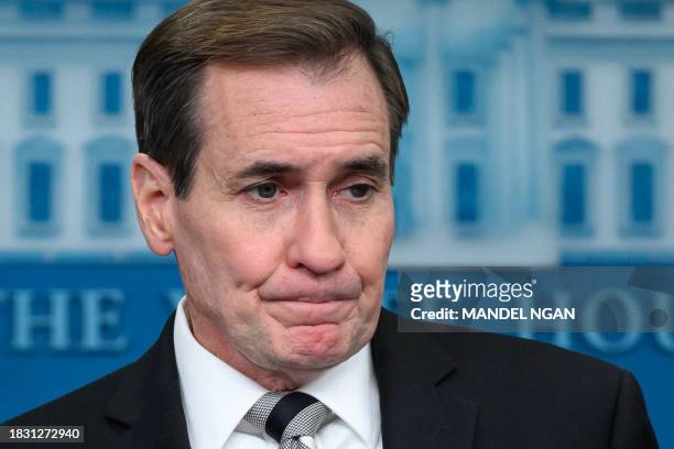 National Security Council Coordinator for Strategic Communications John Kirby speaks during the daily briefing in the Brady Briefing Room of the...